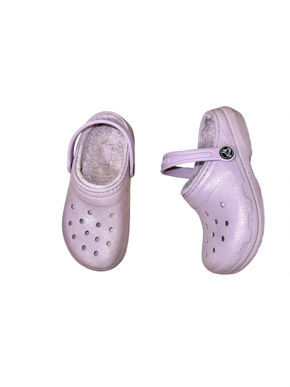 Crocs classic faux fur lined shimmer clogs girl’s sandals shoes size 13